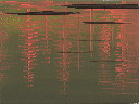 Olive green with coral and black reflections