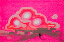 figures on a road - shocking pink