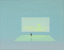Pale yellow screen with lone figure